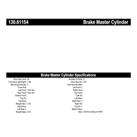 Centric Parts Premium Brake Master Cylinder, 130.61154 130.61154